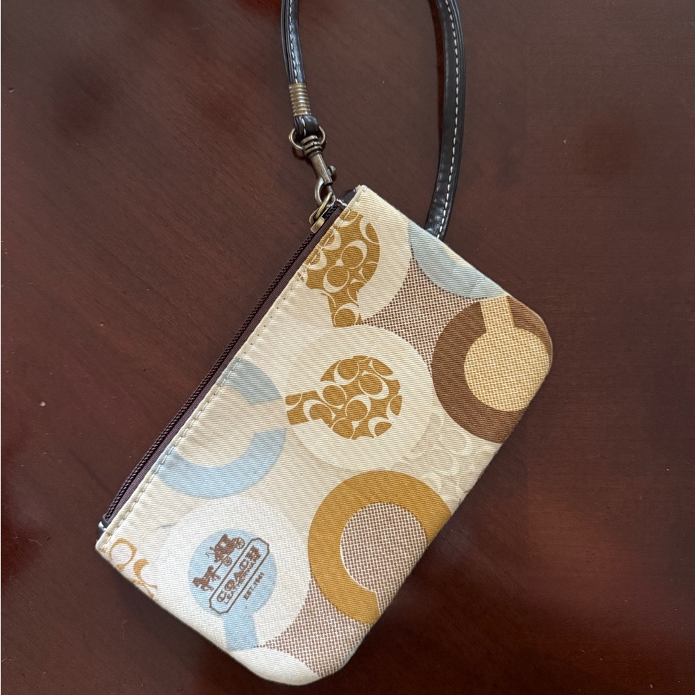 Coach Cream and Brown Clutch with Wristlet